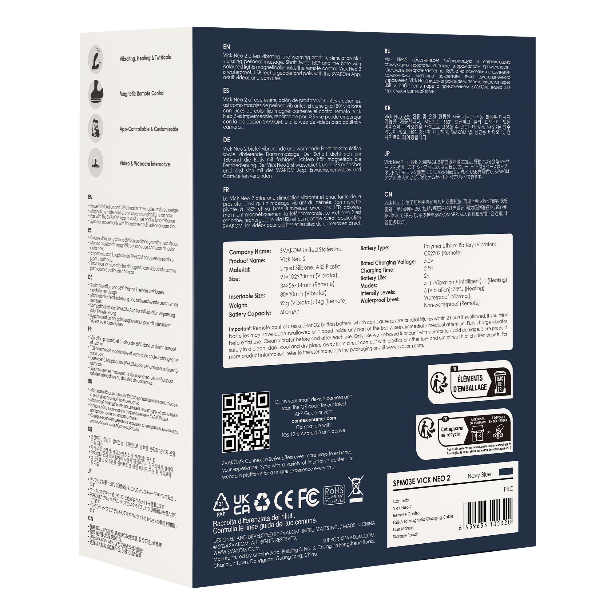 SVAKOM - Vick Neo 2 - Prostaat Vibrator, App Besturing - Marine Blauw