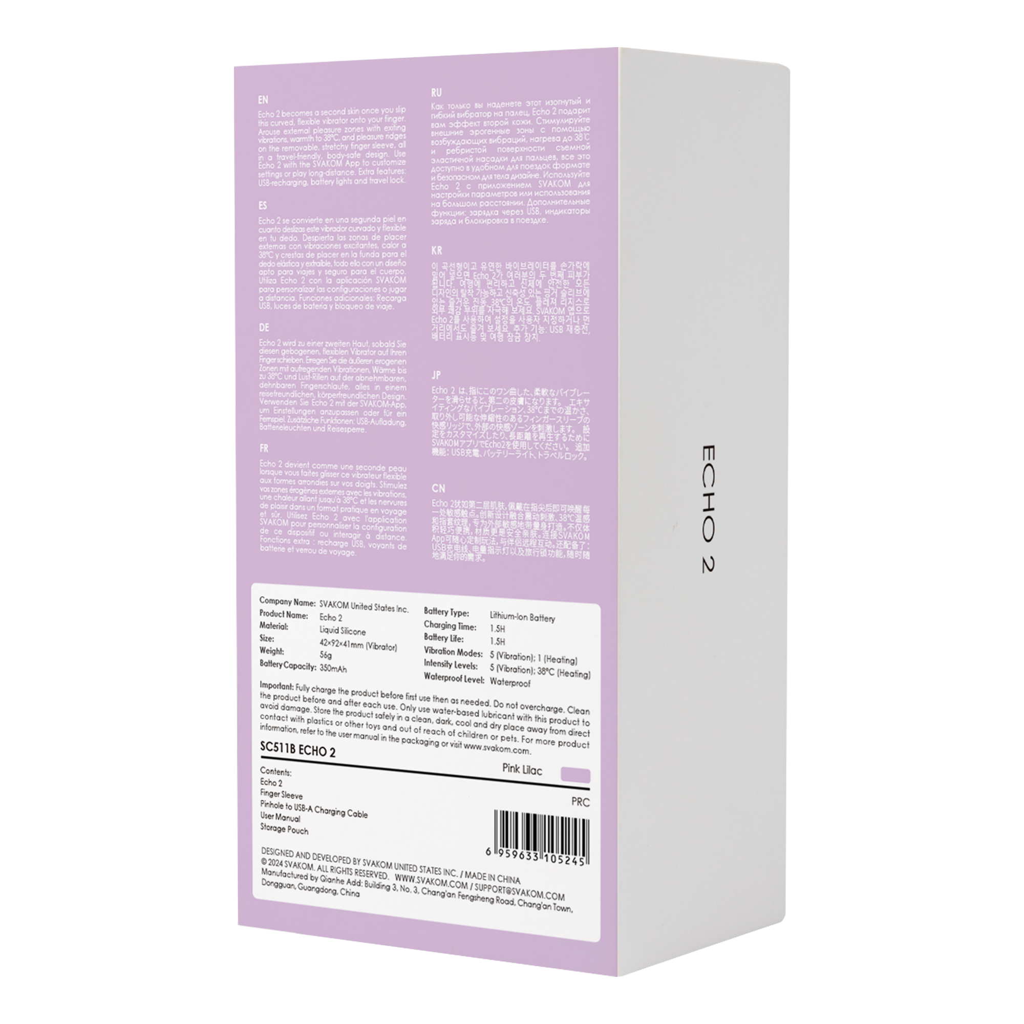 SVAKOM - Echo 2 - Flexibele Vinger Vibrator, App Besturing - Roze Lila