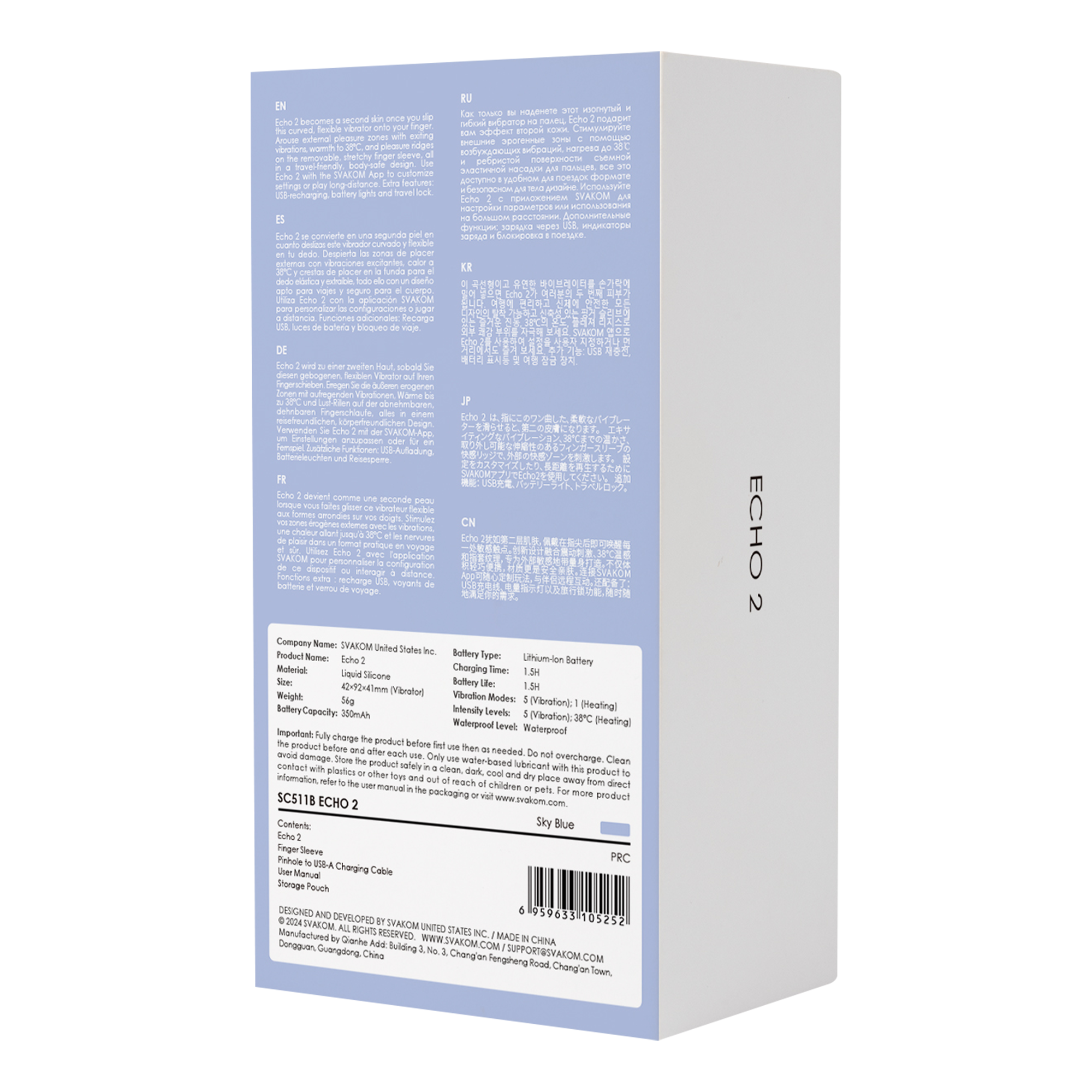 SVAKOM - Echo 2 - Flexibele Vinger Vibrator,  App Besturing - Sky Blue