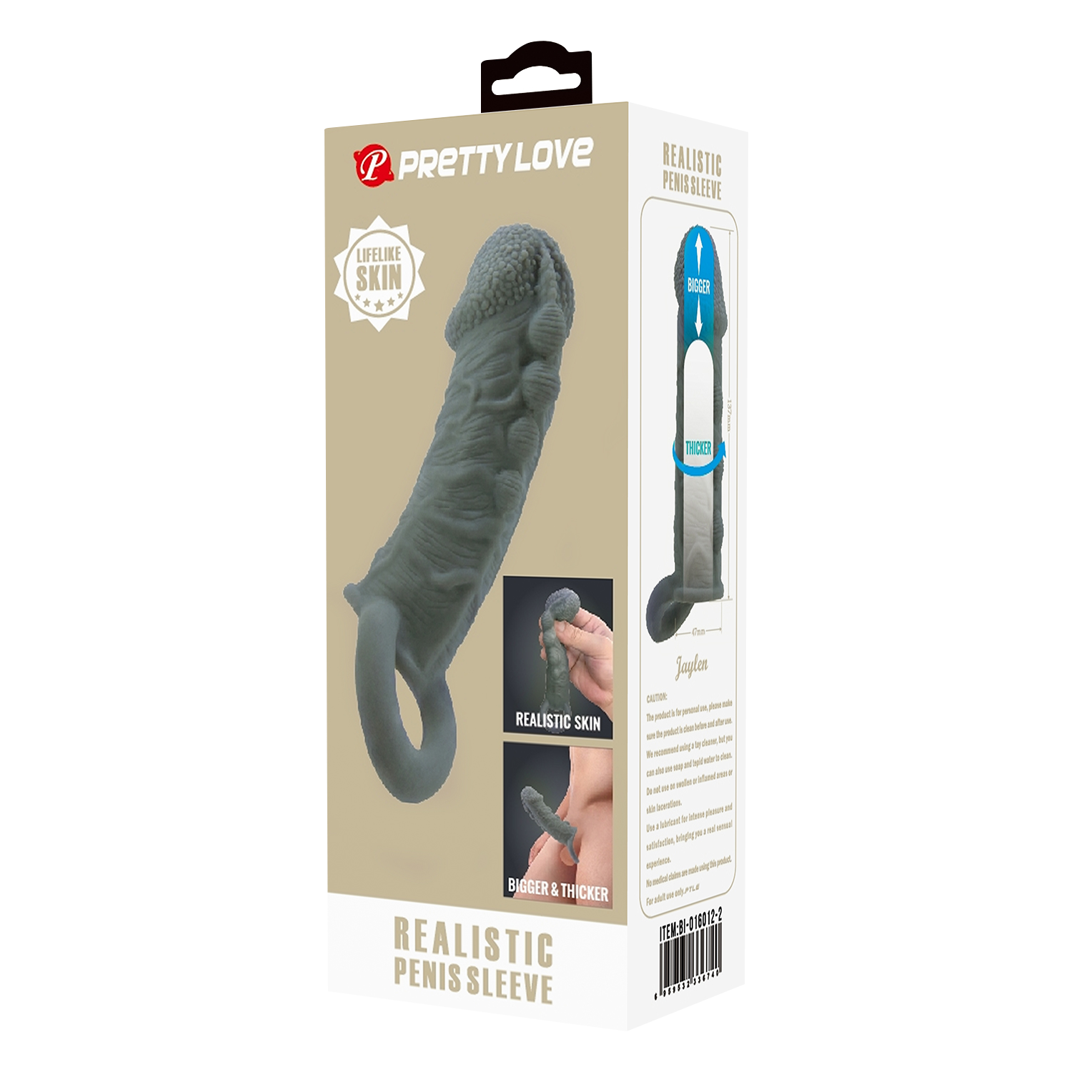 Pretty Love - Faylen - Realistische Penis Sleeve - Donkergrijs