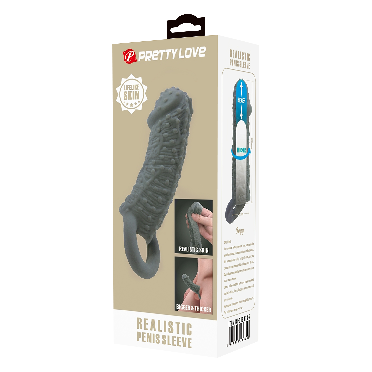 Pretty Love - Fogg - Realistische Penis Sleeve - Donkergrijs