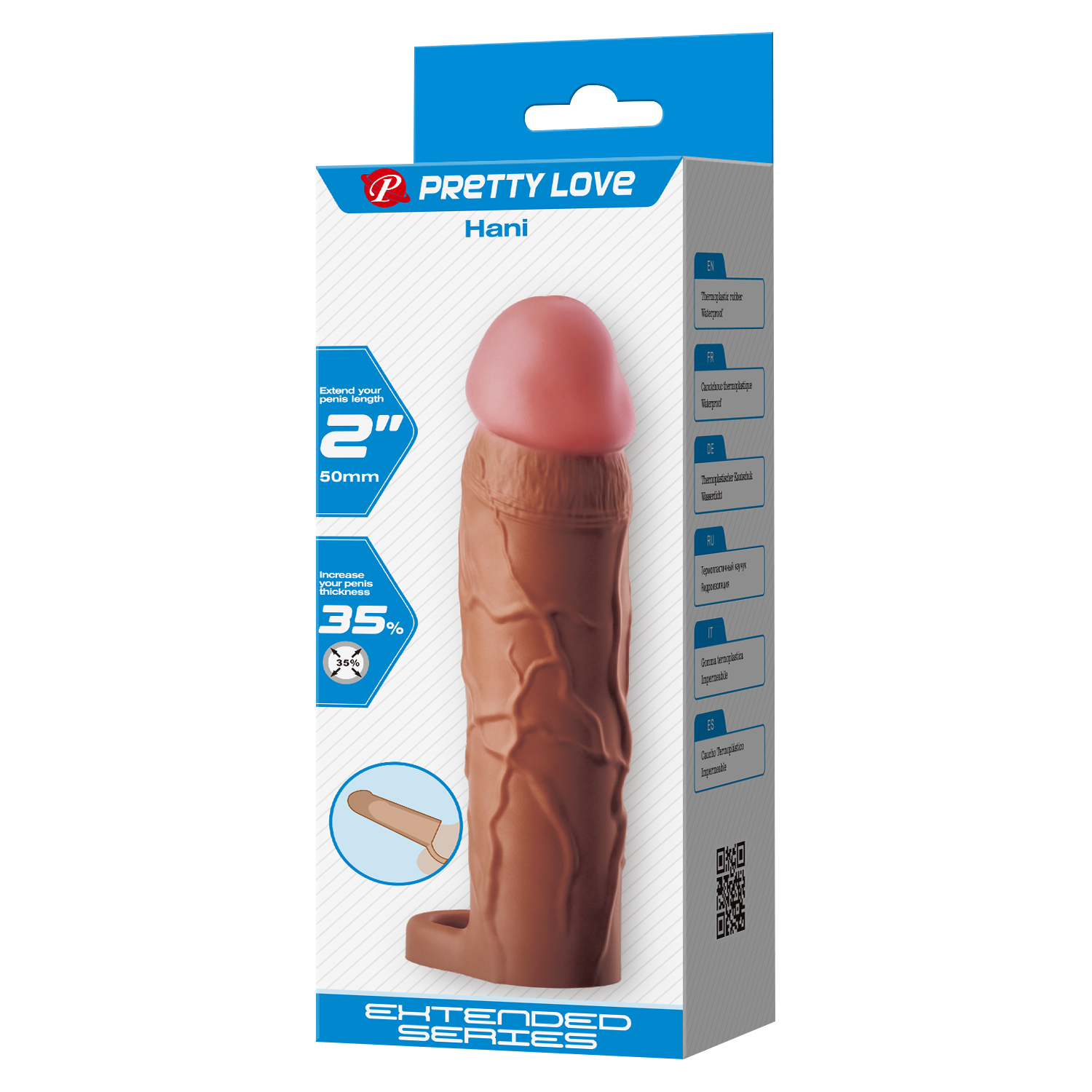 Pretty Love - Hani - Cock Ring met verlengde Penis Sleeve - 50mm - Bruin