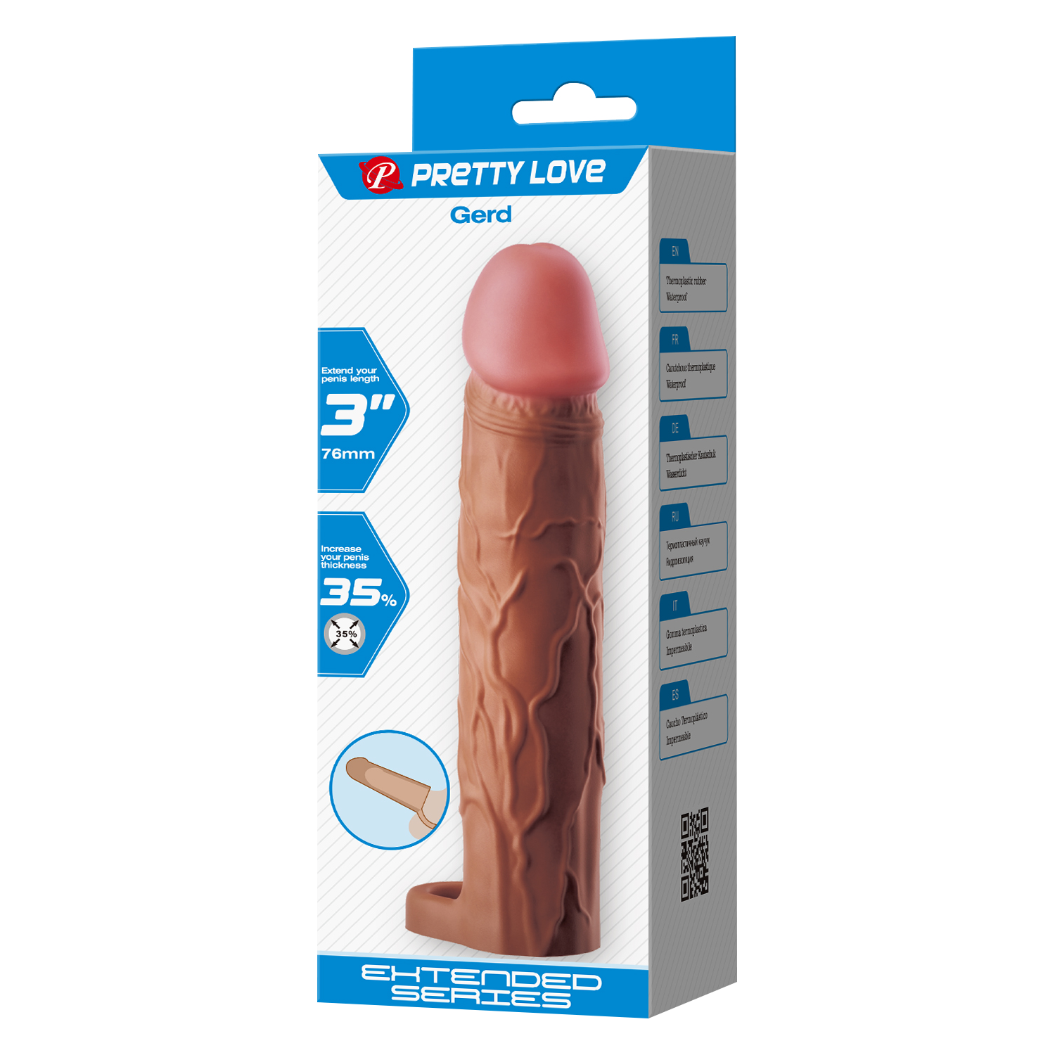 Pretty Love - Gerd - Cock Ring met verlengde Penis Sleeve - 75mm - Bruin