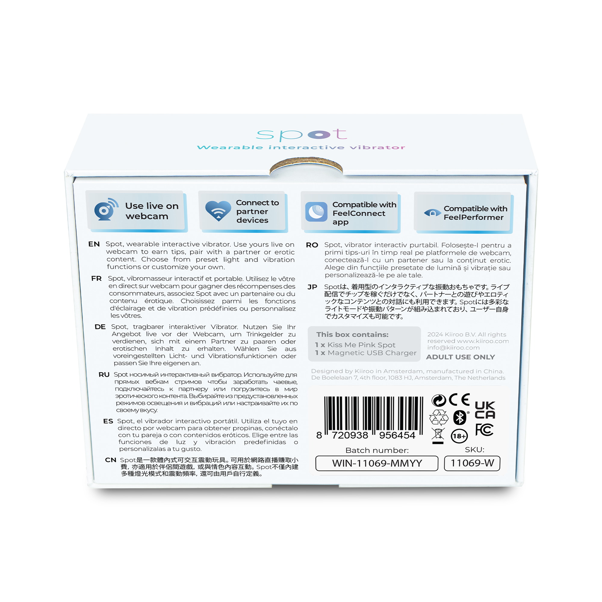 KIIROO- Spot - Draagbare Interactieve Ei-vibrator - Kiss Me Pink