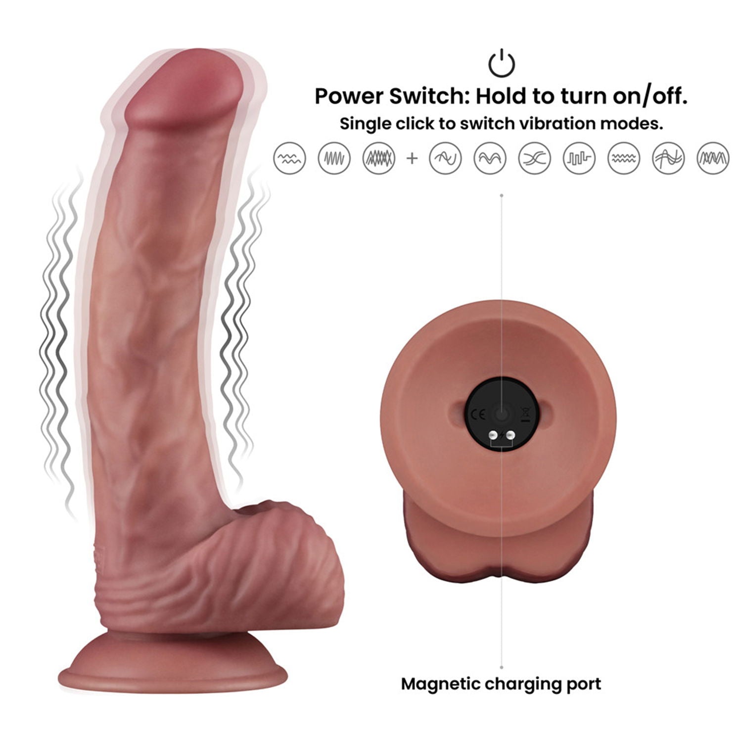 LoveToy - Power Cock 23 cm - Vibrerend Dual Desinty - Nude