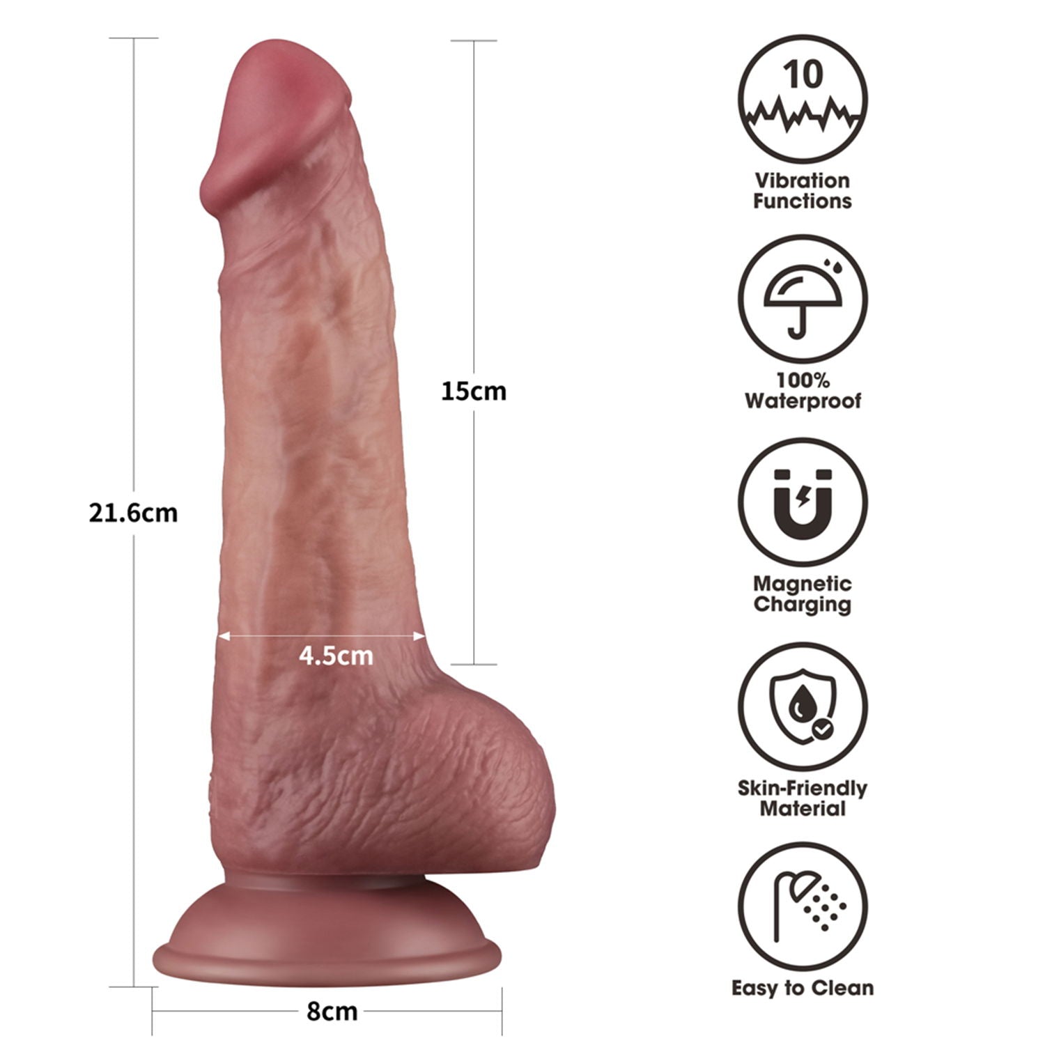 LoveToy - Power Cock 21,5 cm - Vibrerend Dual Desinty - Nude