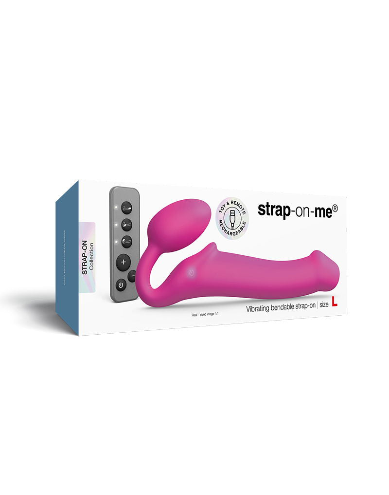 Strap-On-Me - Buigbare Strap-On Vibrator met Afstandsbediening Maat L - Fuchsia