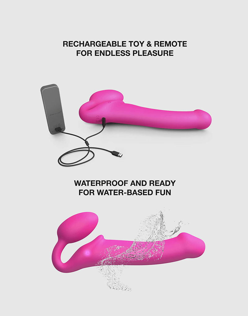 Strap-On-Me - Buigbare Strap-On Vibrator met Afstandsbediening Maat M - Fuchsia