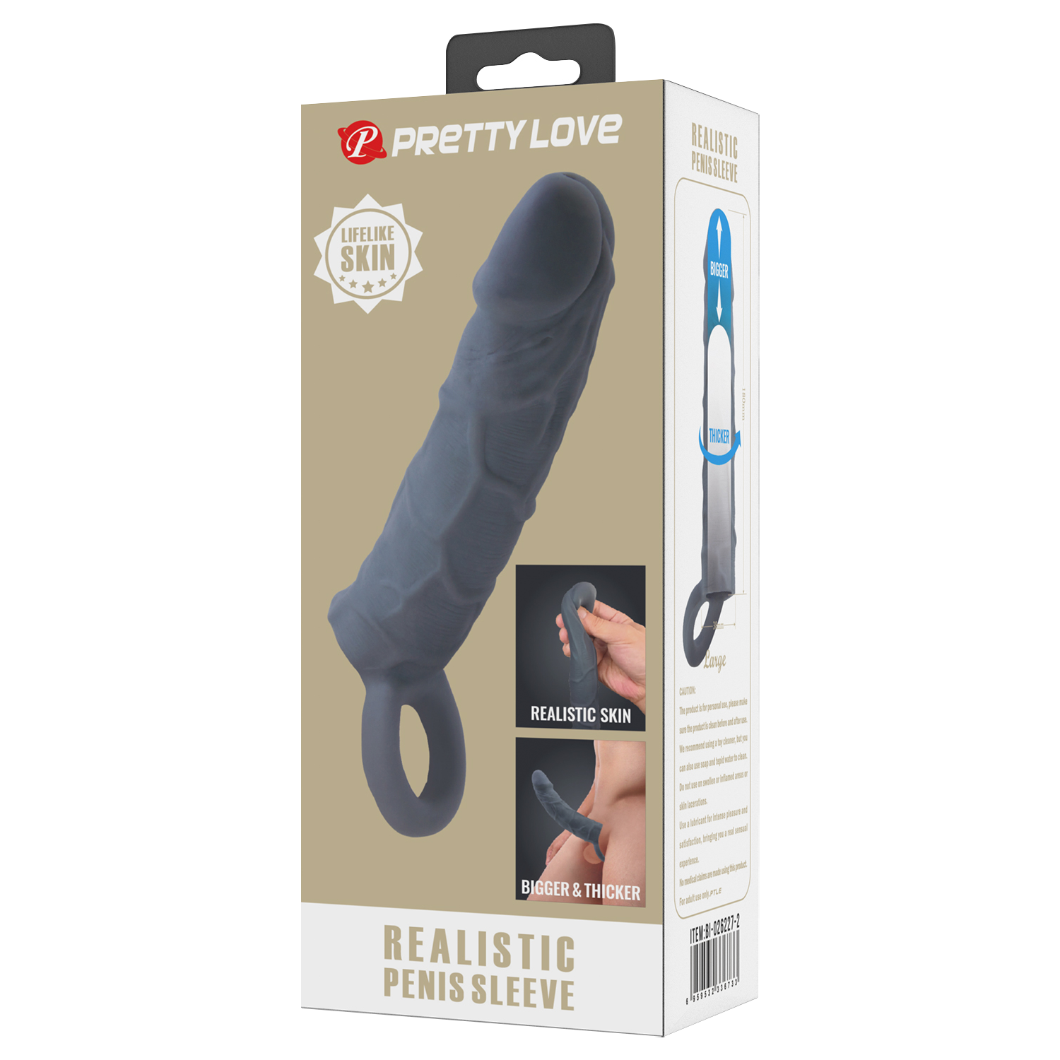 Pretty Love - Laige - Realistische Penis Sleeve - Donkergrijs