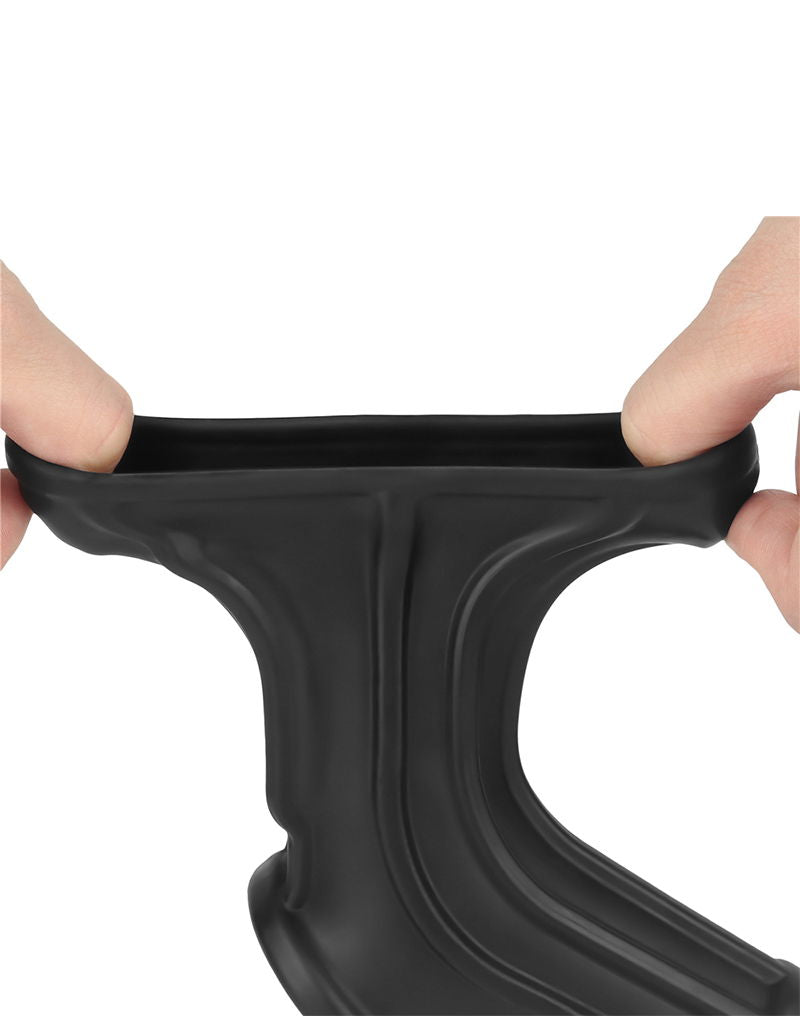 LoveToy - Ridge Knights Ring - Vibrerende Penis en Scrotum Sleeve (Ø 2,8 cm) - Zwart