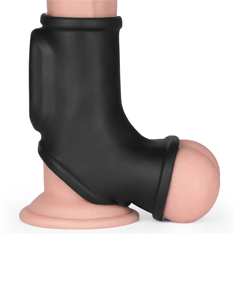 LoveToy - Silk Knights Ring - Vibrerende Penis en Scrotum Sleeve (Ø 2,8 cm) - Zwart