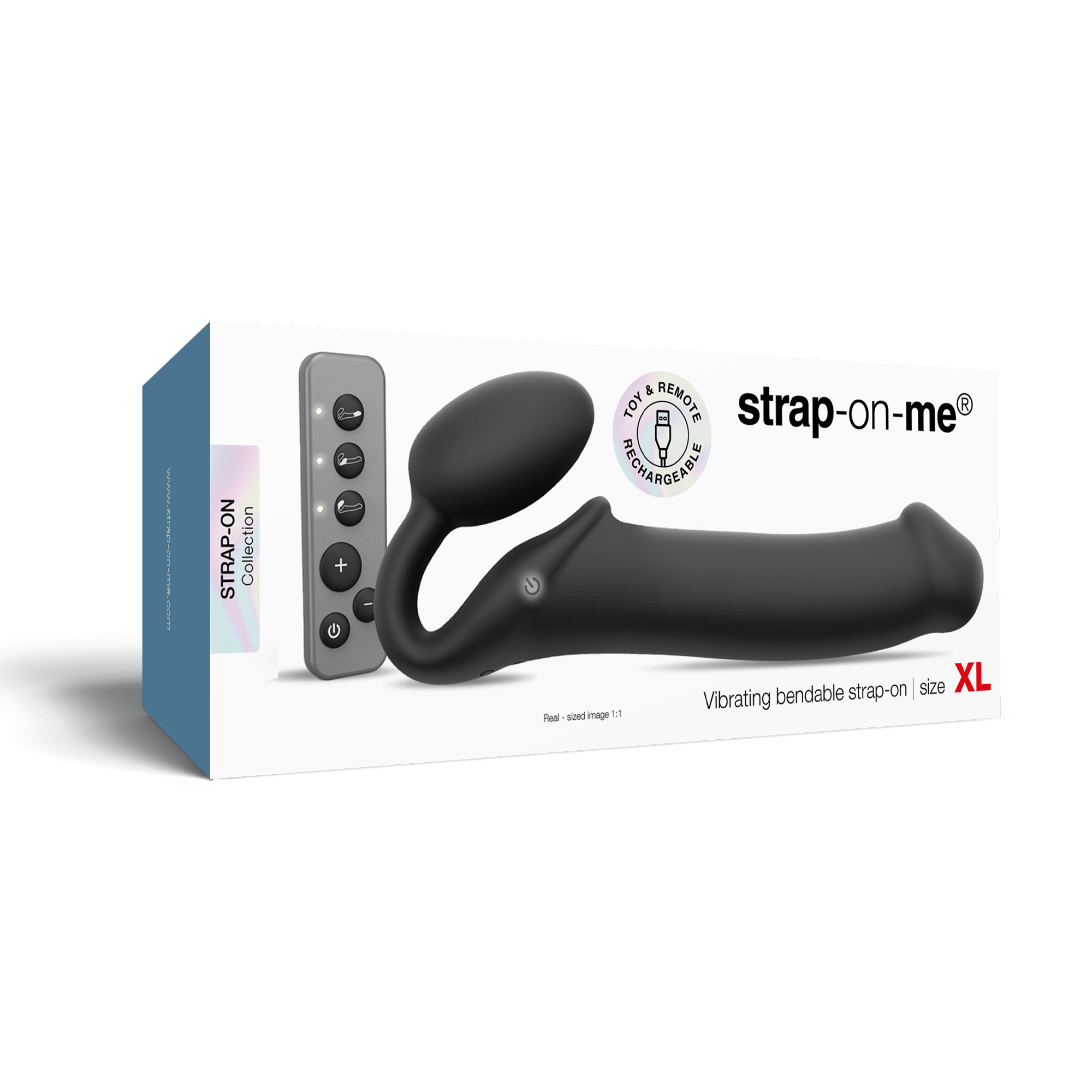 Strap-On-Me - Buigbare Strap-On Vibrator met Afstandsbediening Maat XL - Zwart
