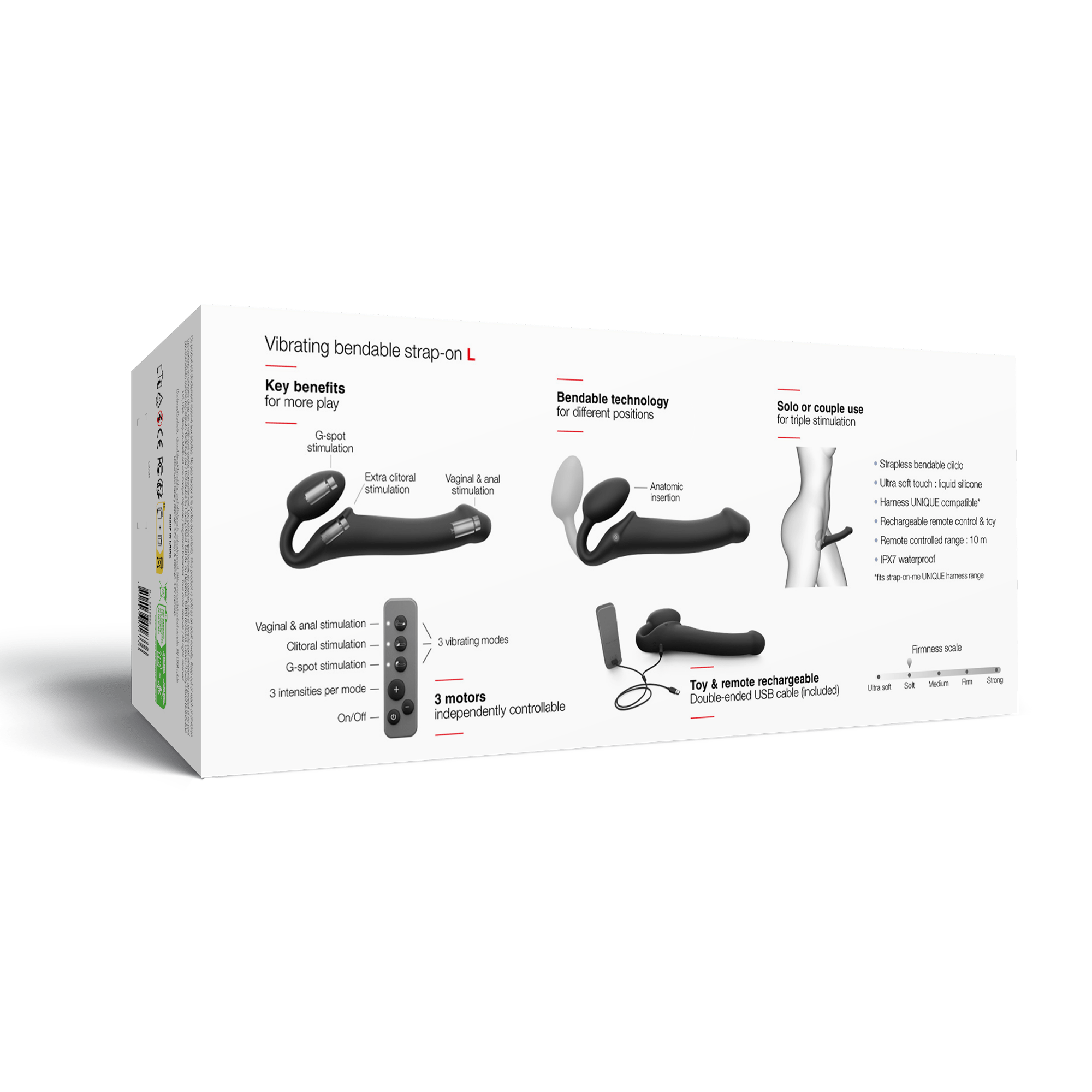 Strap-On-Me - Buigbare Strap-On Vibrator met Afstandsbediening Maat XL - Zwart