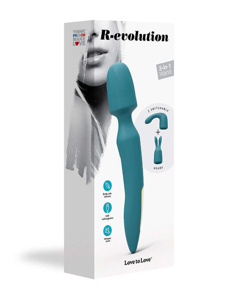 Love to Love - R-Evolution - Wand Vibrator met 2 Opzetstukken - Blauw