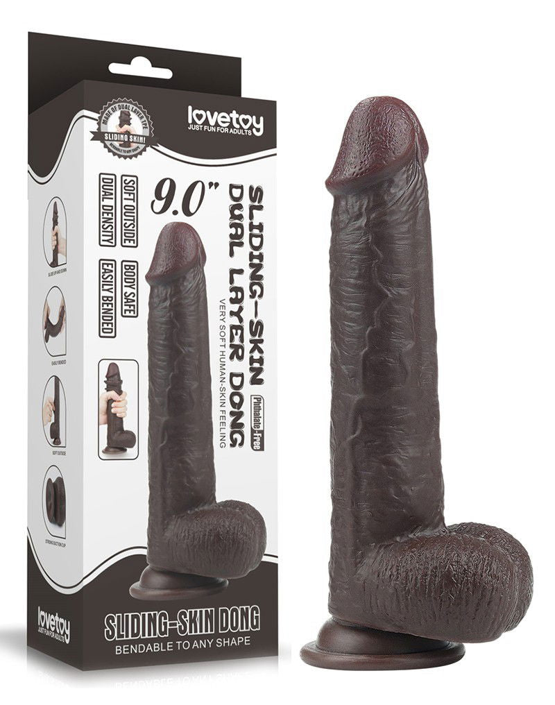 LoveToy - Sliding Skin Dildo 23 cm - Zwart
