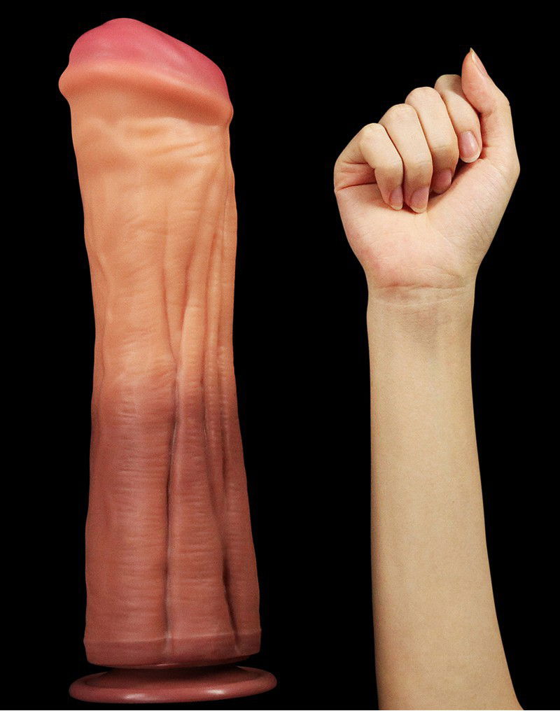 LoveToy - Dildo met Aderen 30 cm - Nude/Bruin