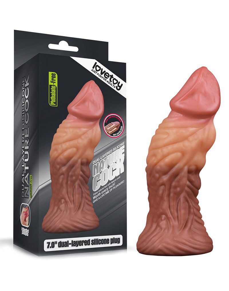 LoveToy - Dildo met Aderen 18 cm - Nude/Bruin