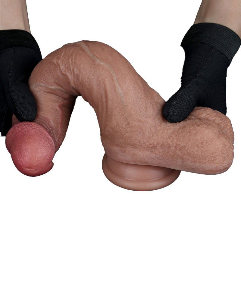 LoveToy - Dubbellaagse siliconen dildo 21,5 cm (Ø 4,2 cm) - Bruin