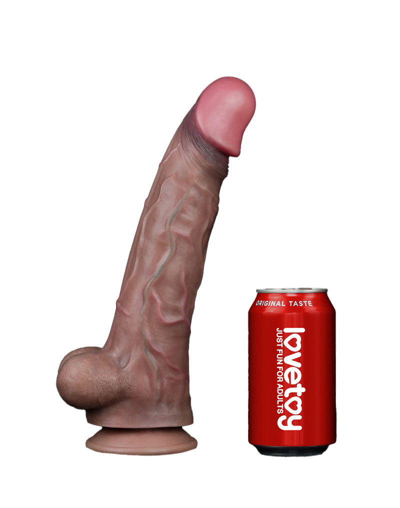 LoveToy - Dubbellaagse siliconen dildo 29.5 cm (Ø 5.5 cm) - Bruin