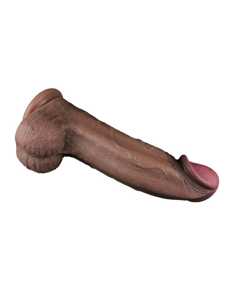 LoveToy - Dubbellaagse siliconen dildo XXL 33 cm (Ø5,5 cm) - Bruin