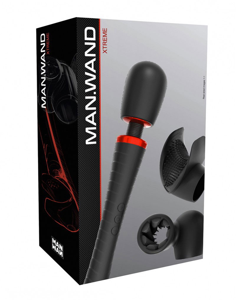 Man.Wand - Man.Wand Xtreme - Wand Vibrator met opzetstukken - Zwart