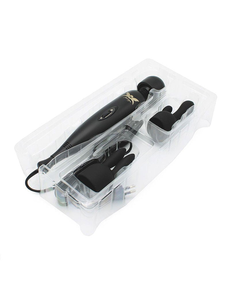 Pixey - Pixey Turbo - Wand Vibrator met 2 Opzetstukken - Zwart