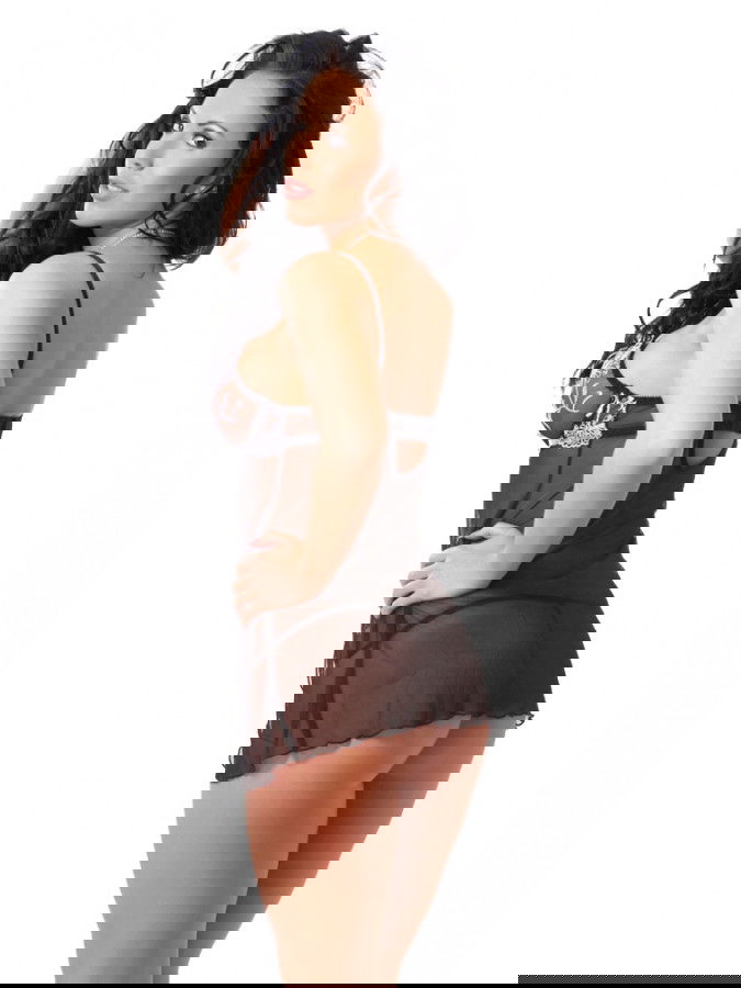 Amorable by Rimba - Babydoll met G-string - One size - Zwart / Wit