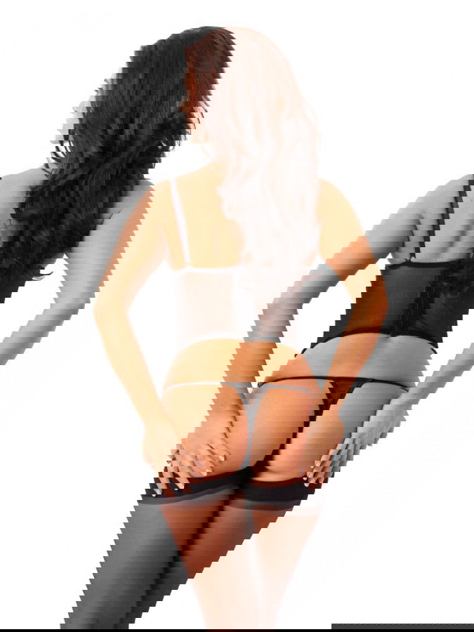 Amorable by Rimba - Corset met G-string en Kousen - Zwart / Wit