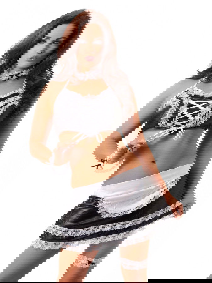 Amorable by Rimba - Serveerster Uniform - One Size - Zwart / Wit