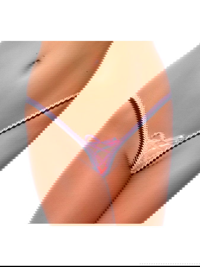 Amorable by Rimba - G-string met veter - One Size - Zwart / Roze