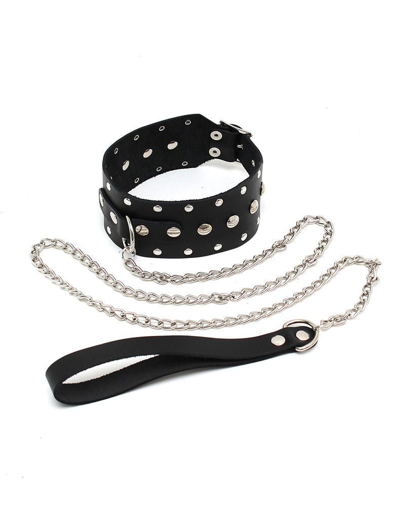 Rimba - Halsband met studs en hondenketting, verstelbaar met gesp.