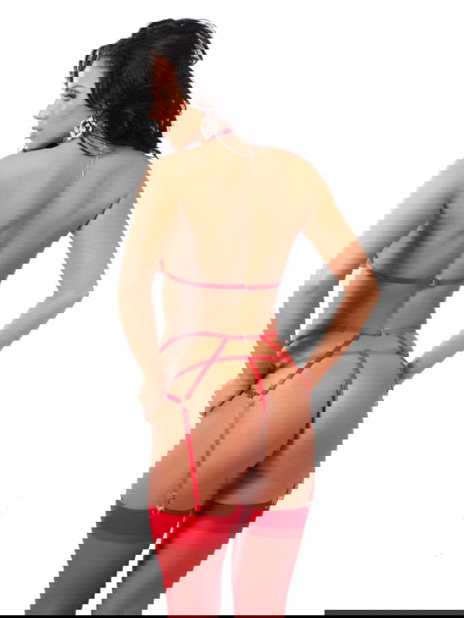 Amorable by Rimba - Open BH met String, Jarretels en Kousen - One Size - Rood