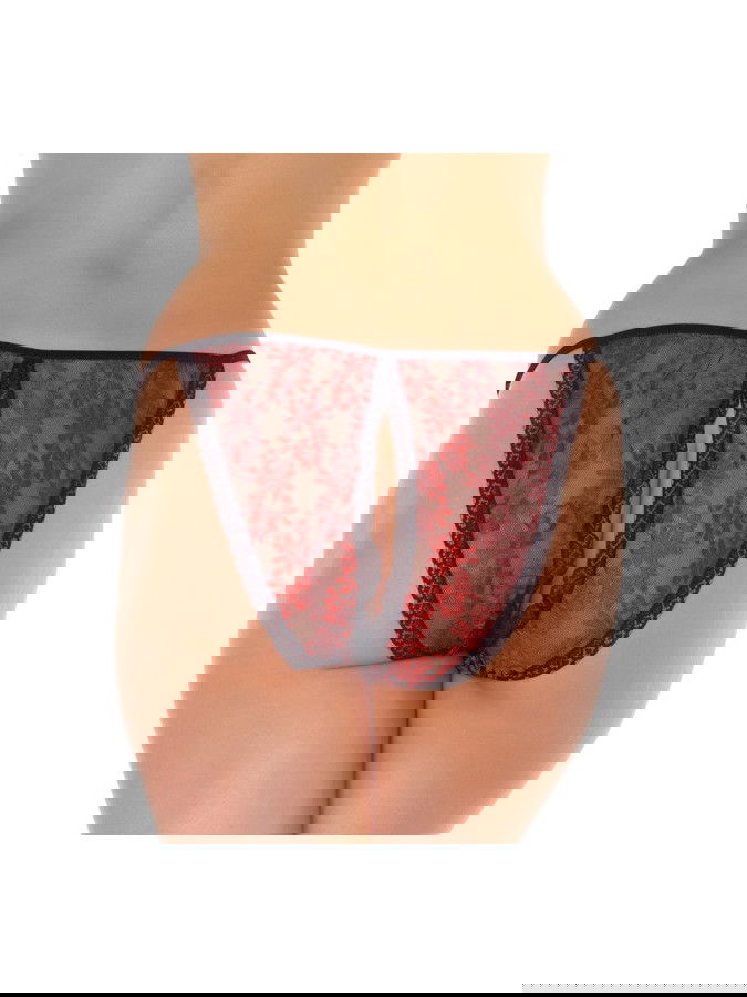 Amorable by Rimba - Open Tanga - One Size - Zwart / Rood