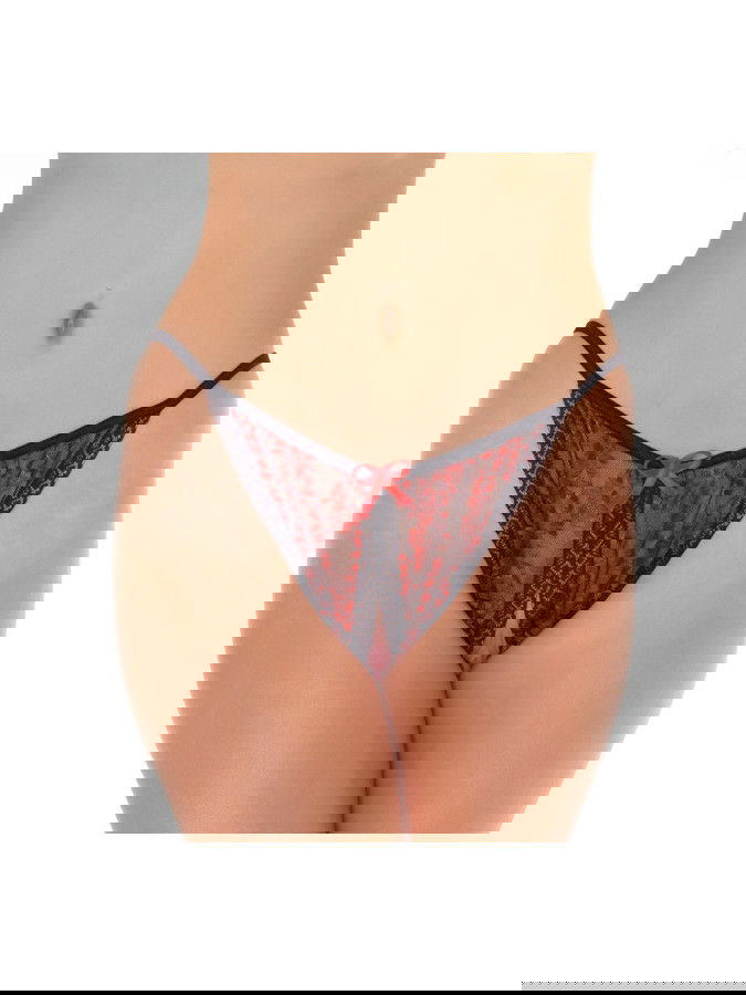 Amorable by Rimba - Open Tanga - One Size - Zwart / Rood