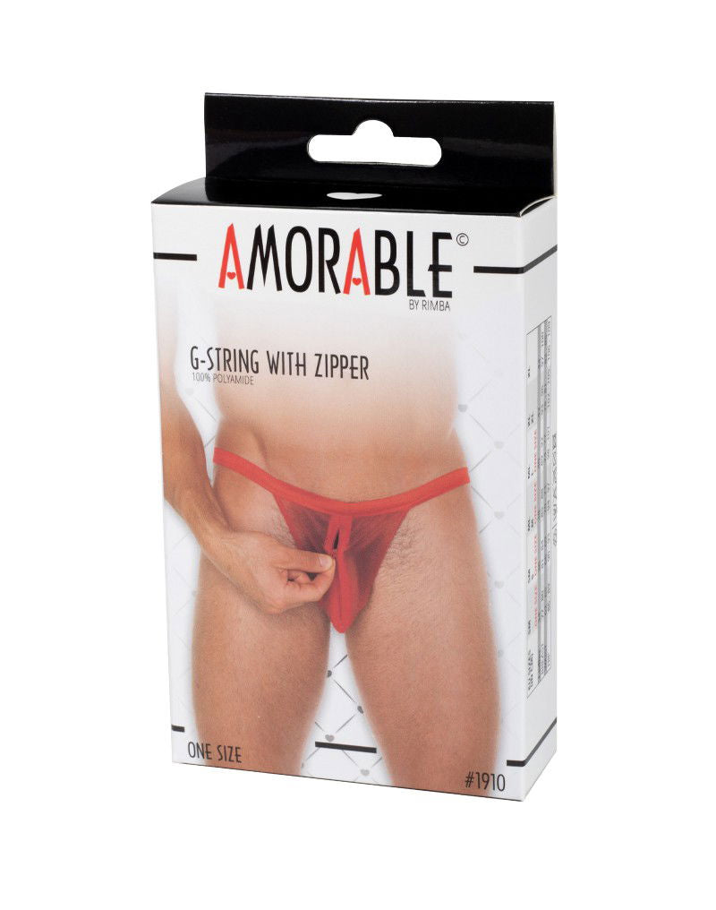 Amorable by Rimba - Doorzichtige string met ritssluiting - One Size - Rood