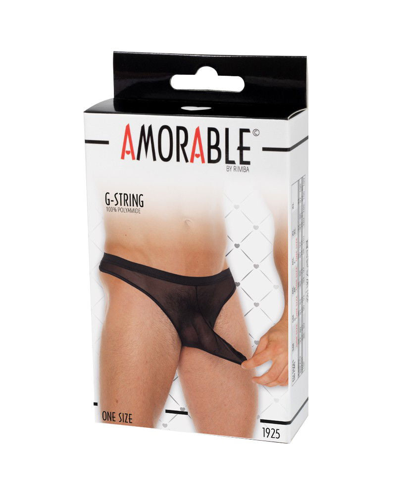 Amorable by Rimba - Doorzichtige string met tuit - One Size - Zwart
