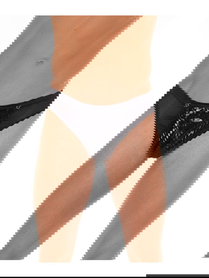 Amorable by Rimba - Doorzichtige string met lak look - One Size - Zwart