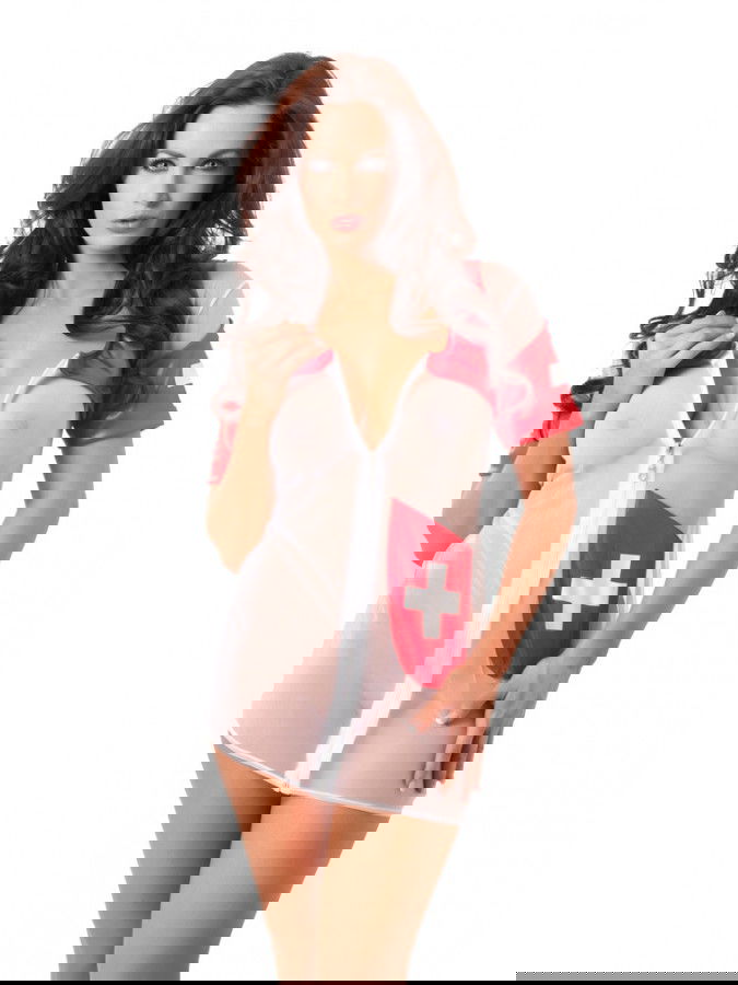 Amorable by Rimba - Verpleegsterjurk - One Size - Rood / Wit