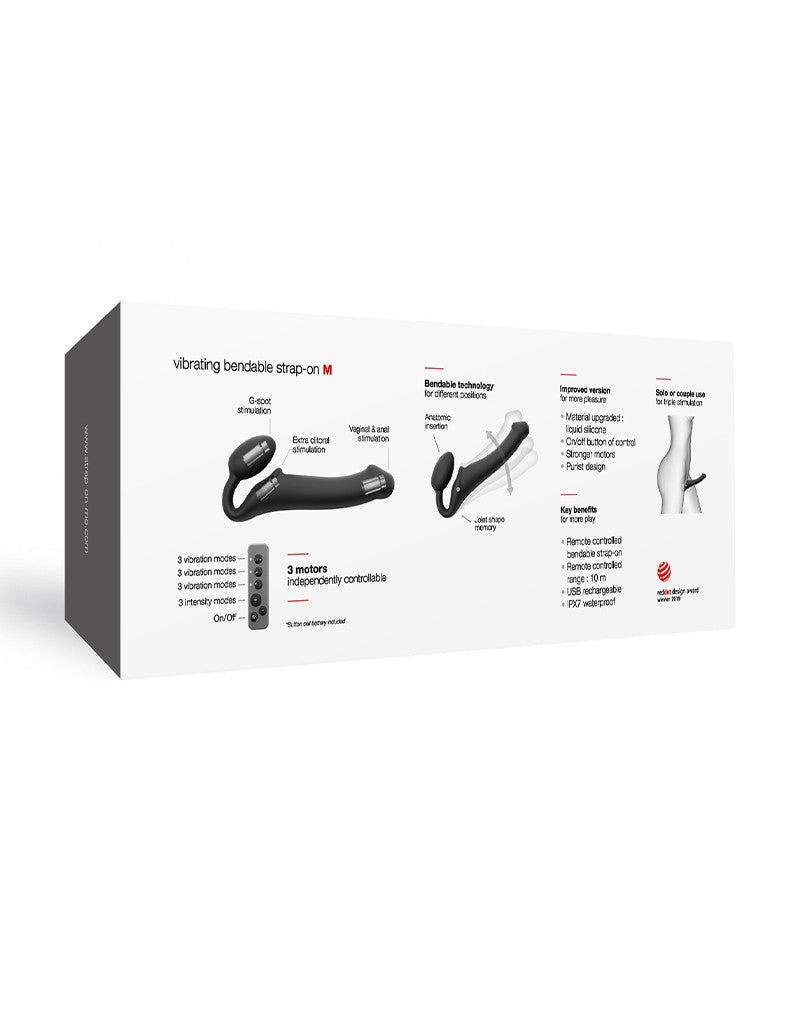 Strap-On-Me - Buigbare Strap-On Vibrator met Afstandsbediening Maat M - Zwart