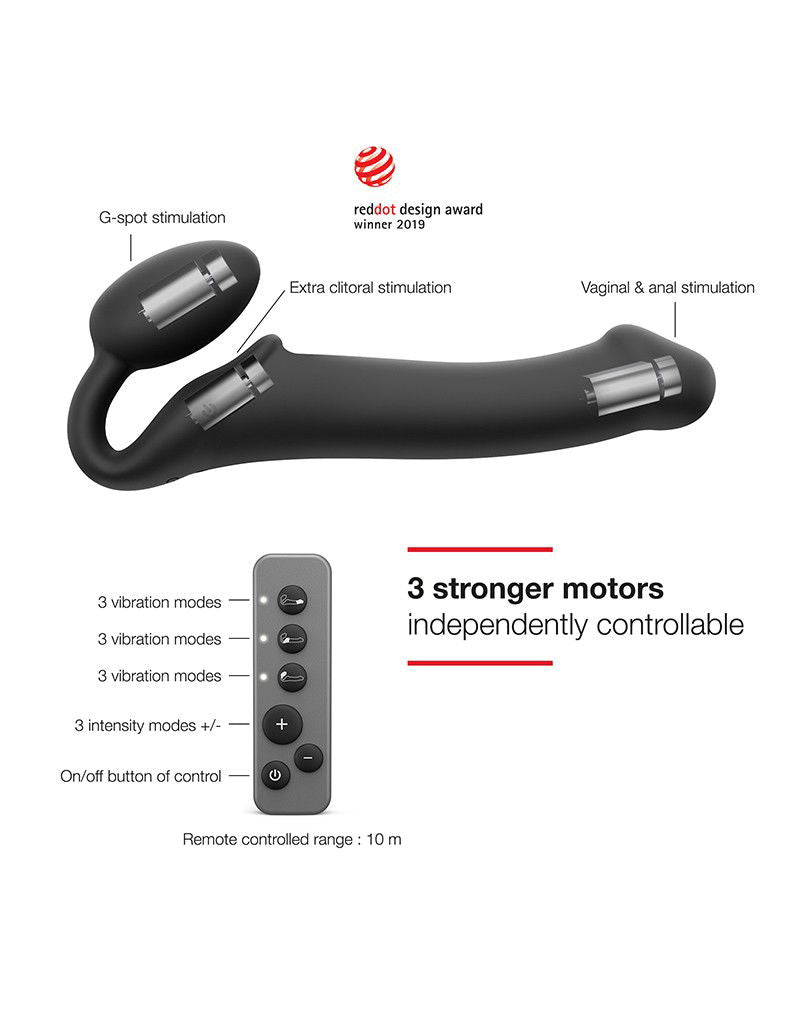 Strap-On-Me - Buigbare Strap-On Vibrator met Afstandsbediening Maat L - Zwart