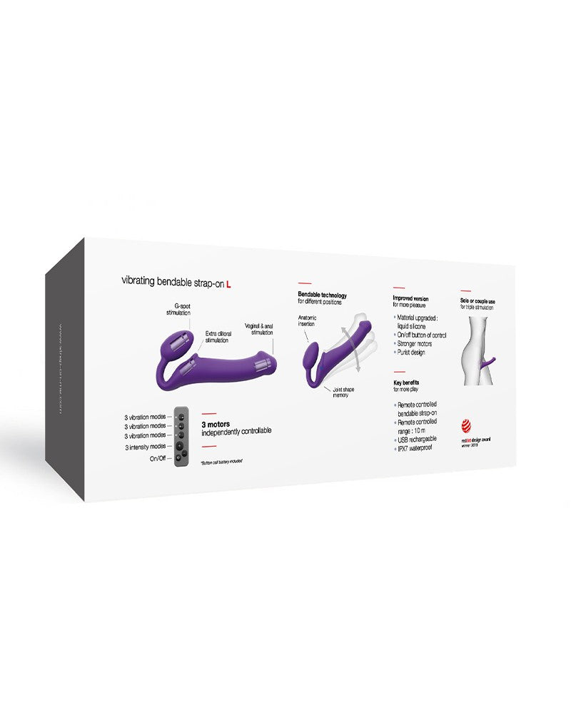 Strap-On-Me - Buigbare Strap-On Vibrator met Afstandsbediening Maat L - Paars