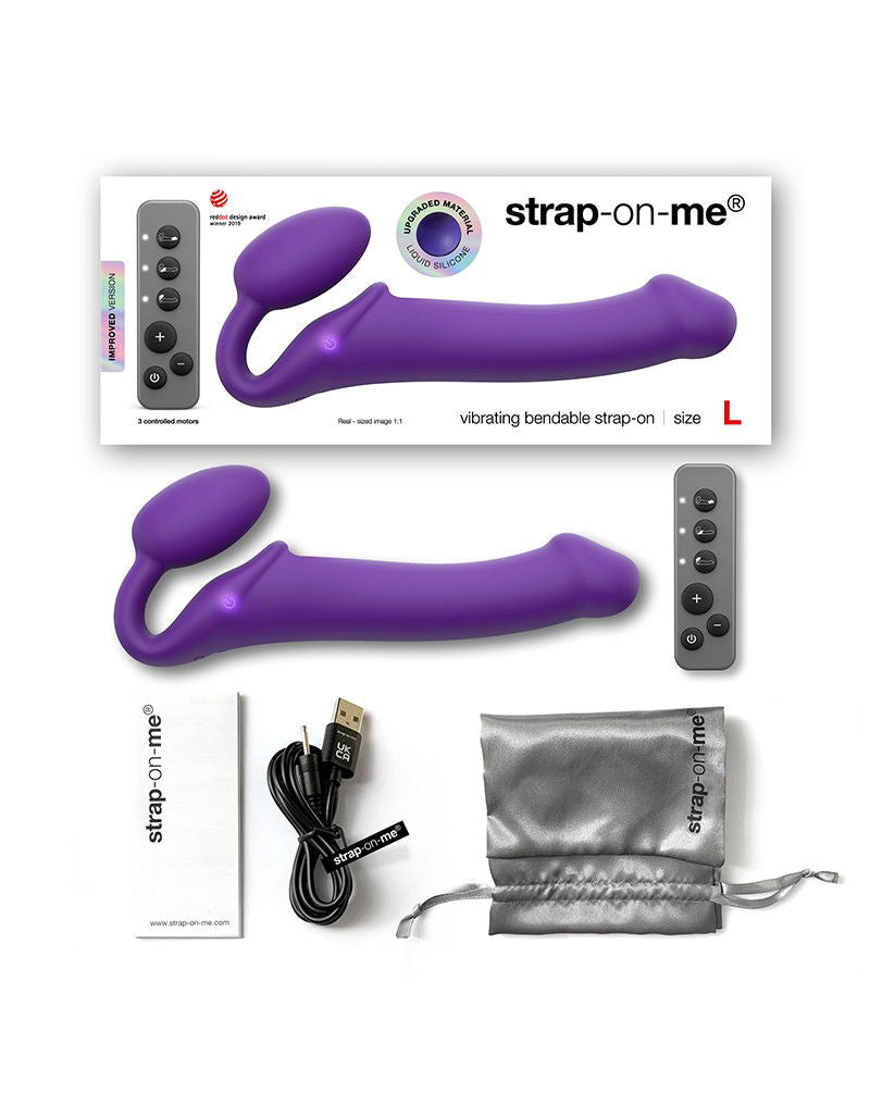 Strap-On-Me - Buigbare Strap-On Vibrator met Afstandsbediening Maat L - Paars