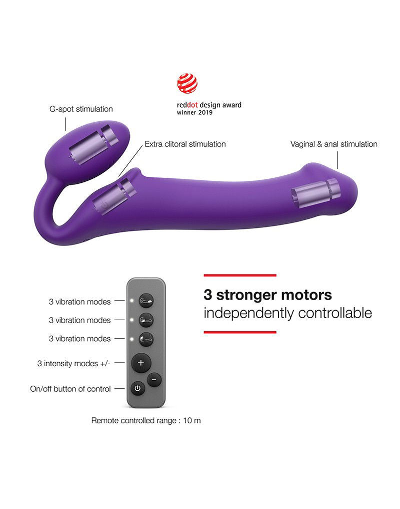 Strap-On-Me - Buigbare Strap-On Vibrator met Afstandsbediening Maat L - Paars