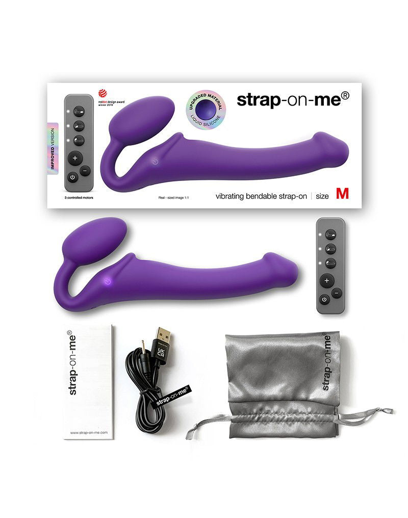 Strap-On-Me - Buigbare Strap-On Vibrator met Afstandsbediening Maat M - Paars