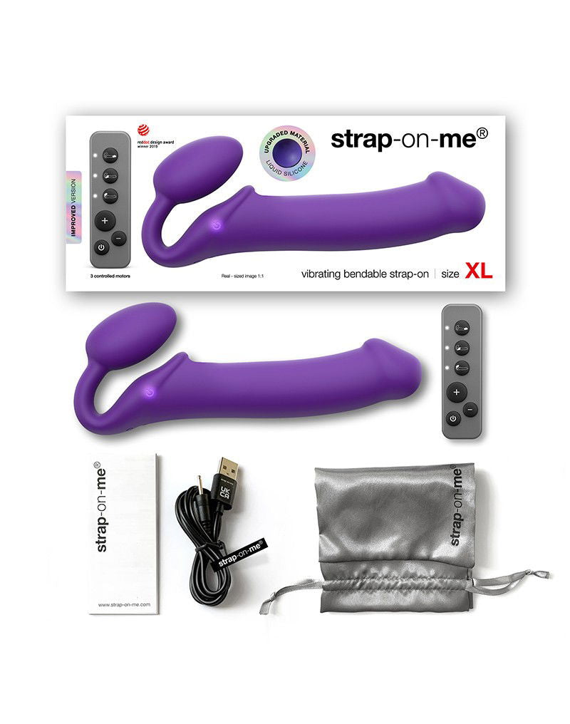 Strap-On-Me - Buigbare Strap-On Vibrator met Afstandsbediening Maat XL - Paars