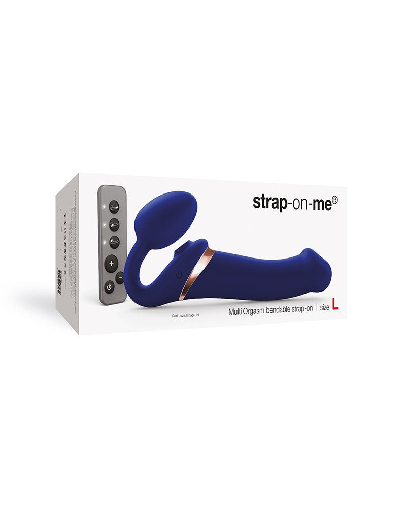 Strap-On-Me - Multi Orgasm - Strap-On Vibrator met Lik Stimulator Maat L - Blauw