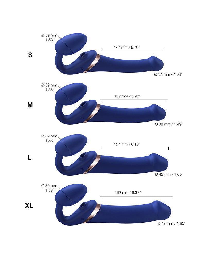 Strap-On-Me - Multi Orgasm - Strap-On Vibrator met Lik Stimulator Maat L - Blauw