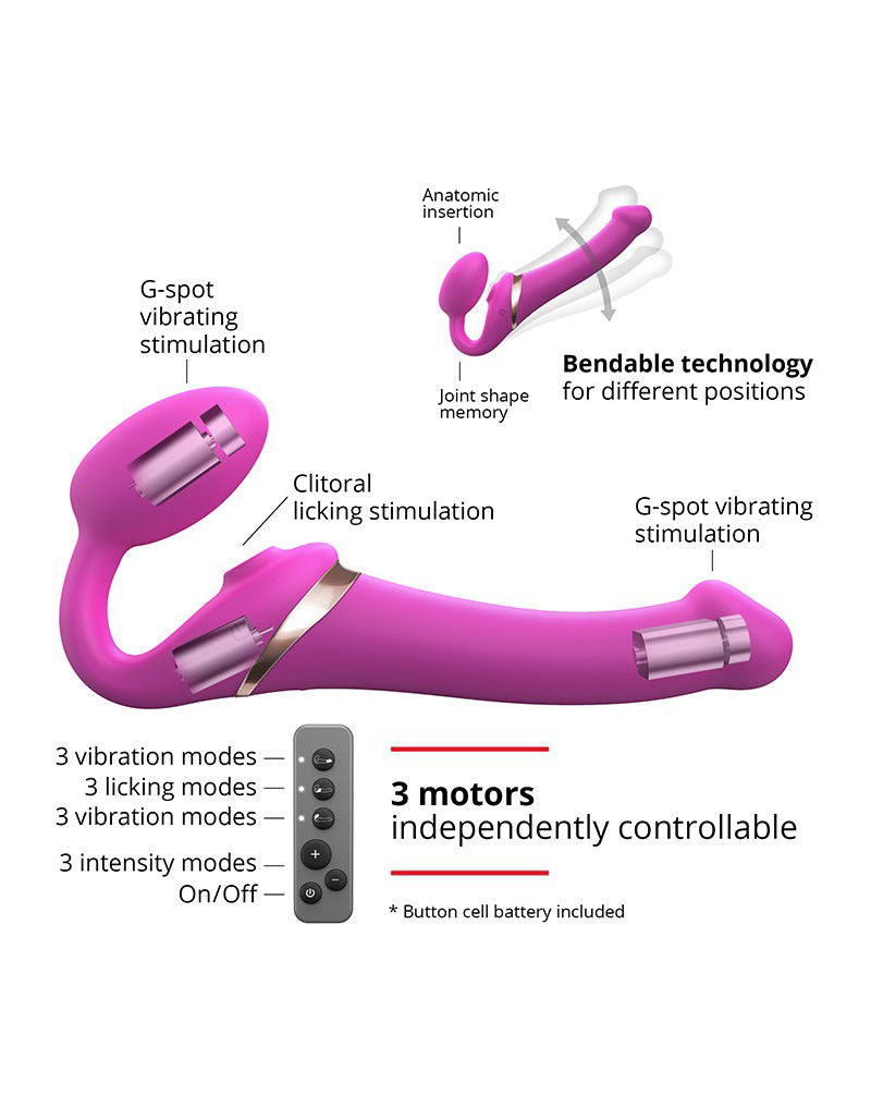 Strap-On-Me - Multi Orgasm - Strap-On Vibrator met Lik Stimulator Maat L - Roze