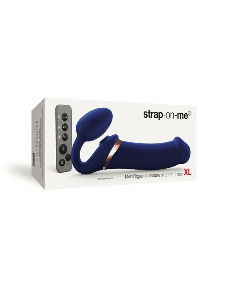 Strap-On-Me - Multi Orgasm - Strap-On Vibrator met Lik Stimulator Maat XL - Blauw