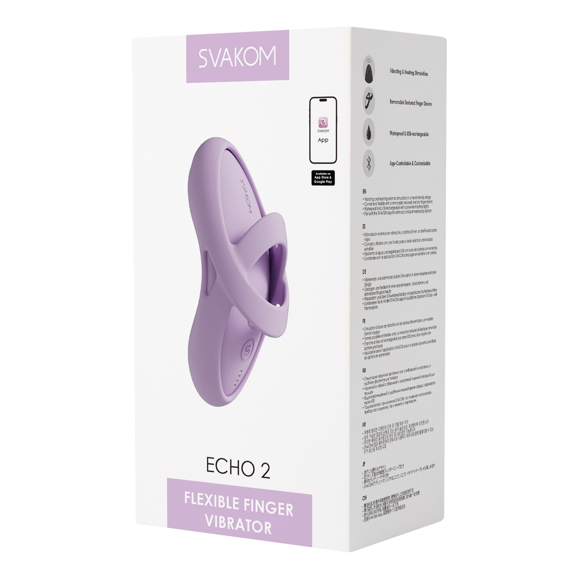 SVAKOM - Echo 2 - Flexibele Vinger Vibrator, App Besturing - Roze Lila